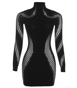 Femmes à manches longues creux minceur robe collants Sexy Transparent résille tatouage corps bas sans couture tricoté Lingerie - Product Image 4