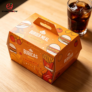 EBB Eco-Friendly Reusable Recyclable Heavy-Duty Kraft Paper <b>Box</b> Custom Logo <b>Burger</b> Fried Chicken Fries Packaging - Product Image 1