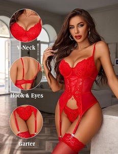 Ensembles de lingerie sexy pour femmes, body en maille transparente et dentelle, col en V, à bretelles, tenue de performance - Product Image 5