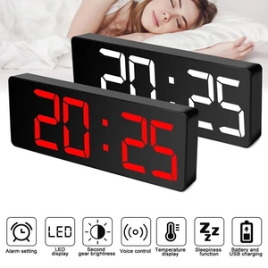 Reloj despertador digital LED con control por voz, reloj de escritorio, reloj de espejo 12/24H, decoración del hogar - Product Image 5