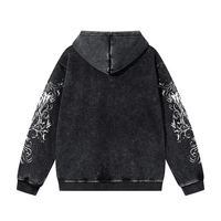 Sweat à capuche zippé personnalisé pour homme OEM ODM, motif imprimé ailes d'ange sur les manches, délavé à l'acide, effet usé, coupe oversize, style streetwear