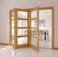 Porte pliante en bois massif avec 4 panneaux de verre, design moderne, 72 x 80 pouces, isolation acoustique pour salle de bain et salon, quincaillerie incluse