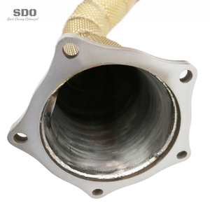Downpipe di Scarico Dritto SD per Porsche Cayenne 957 Turbo / Turbo <span class=keywords><strong>S</strong></span> 4.8T V8 2007-2010 <span class=keywords><strong>Performance</strong></span> T304 con Scudo Termico Dorato - Product Image 2