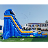 Grand toboggan aquatique gonflable tropical bleu stimulant, toboggan aquatique gonflable en PVC irisé pour les stations balnéaires