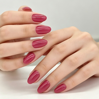 Ongles press-on rouge rosé, ongles ovales brillants de taille moyenne, faux ongles en acrylique réutilisables pour femmes