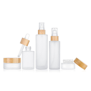 Botella de Vidrio con Atomizador 20ml 30ml 40ml 50ml 60ml 80ml 100ml 120ml 150ml, Botella de Loción de Bambú Esmerilado, Set de Envases Cosméticos de Vidrio - Product Image 1