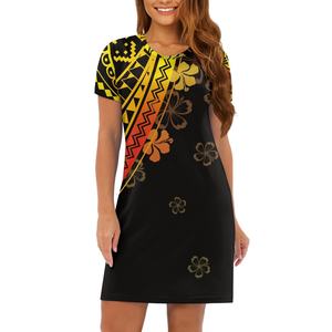 1MOQ su misura <span class=keywords><strong>giallo</strong></span> motivo floreale donna manica corta Tshirt Mini abiti taglie forti una linea con stampa fiori hawaiani - Product Image 2