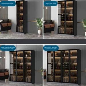 Armoire de rangement combinée grande capacité avec porte en verre trempé anti-poussière et éclairage LED à détecteur de mouvement <span class=keywords><strong>pour</strong></span> la maison et le bureau - Product Image 3