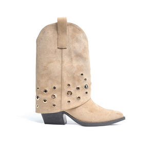 รองเท้าบูทขี่ม้าทรงกลางน่อง ดีไซน์ทันสมัย ใช้งานได้หลากหลาย รุ่นใหม่ประจำฤดูใบไม้ร่วง/ฤดูหนาว ปี 2025 สไตล์เรโทร แต่งระบายจีบ ปลายแหลม ปิดด้วยซิป - Product Image 2