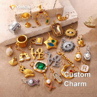 YIMEILI & Acier inoxydable plaqué PVD or 18 carats, breloque perle, breloque tasse à café, breloque fer à cheval, breloque lettre LOVE, pendentif DIY anti-ternissement