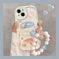 Étui de téléphone 3D en relief avec chaîne de dessin animé mignon pour iPhone 14 Pro Max, étuis de téléphone portable pour iPhone 13 Pro Max 12 11, accessoires de téléphone