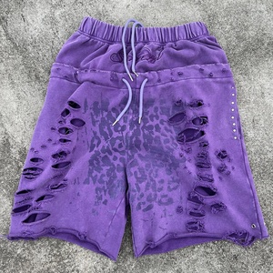 Shorts Bermuda Homme Imprimé Léopard Délavé Effet Vintage Double Taille Ample avec Cordon de Serrage 100% Coton – Vente en Gros - Product Image 1