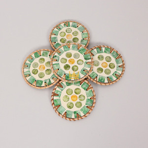 Hot Trend Modern Eco-Friendly Round Rattan Mats & <b>Pads</b> Coaster with Inlay Mother of Pearl Made Vietnam Best Selling Ready Ship - Product Image 3