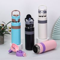 Bouteille d'eau isotherme réutilisable en acier inoxydable de 600 ml, tasse de bureau avec couvercle anti-fuite et poignée, maintien thermique de 6 à 12 heures