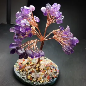 Natural crystal gravel healing stones fine polished hand woven topaz amethyst rose quartz crystal base fortune crystal tree