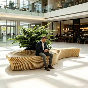 Luxury Modern Parametric Modular Planter <b>Bench</b> Outdoor Wood Seating with Integrated Flower Pot for Shopping Mall - Product Image 3