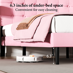 Cama Moderna con Plataforma Rosa, Mesitas de Noche a Juego y Juego de Ropa de Cama de Textura Suave para Decoración de Dormitorio Juvenil - Product Image 3