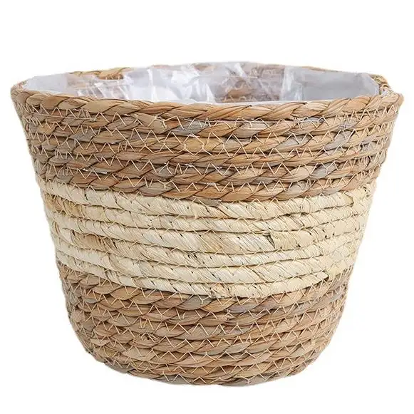 Vendita calda 4 disegni diversi durevole naturale Seagrass tessuto vaso vegetale con rivestimento in plastica per la stanza cesto di paglia di stoccaggio