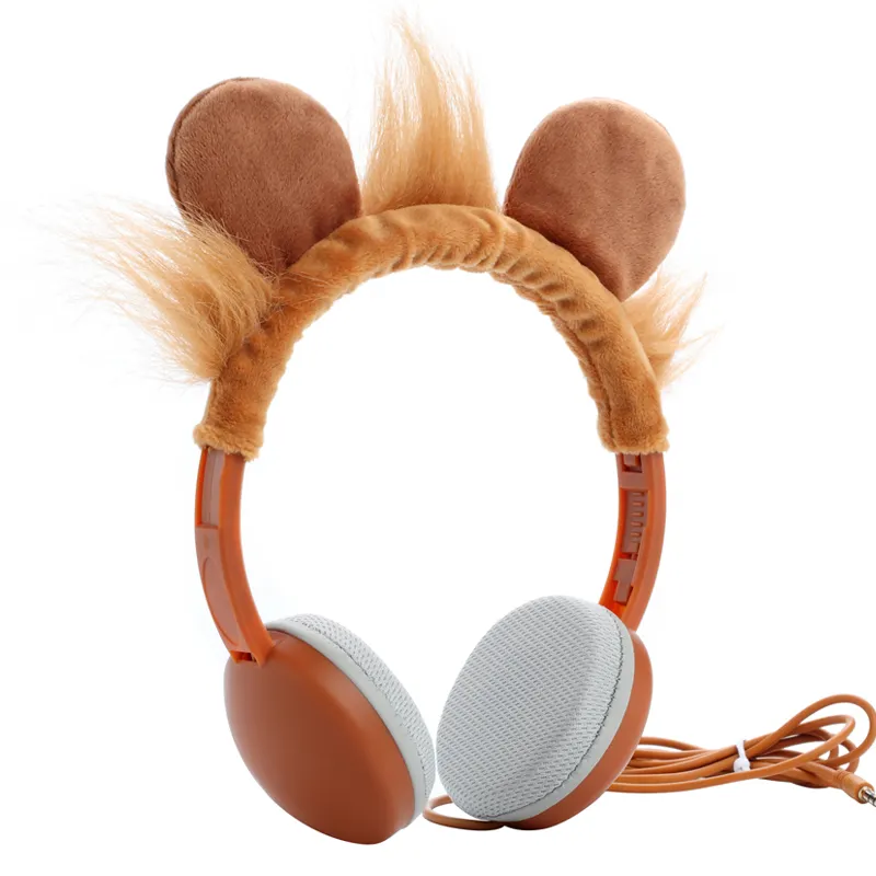 สิงโตรูปร่างสัตว์สไตล์เด็กหูฟังหูกับไมโครโฟนสำหรับ MP3เล่นอุปกรณ์ทีวีโทรศัพท์