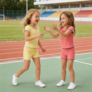 Custom Girls Yoga Sets Kids Summer Outfits <b>Toddler</b> 2 Piece <b>Short</b> Sleeve <b>Shorts</b> Sportswear Wholesale Low MOQ - Product Image 1