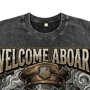 T-shirts respirants pour hommes, style vintage punk, motif conducteur de train, délavés à l'acide, décontractés avec imprimé lettres, streetwear, pour la vente en gros - Product Image 3