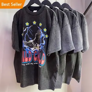 Custom Wholesale Heavyweight T-shirt Oversized Graphic Vintage Distressed Acid Wash T Shirt Printed Quality Cotton for Men