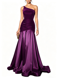 New Women One-Shoulder Floor-length Formal <b>Evening</b> GownElegant <b>Velvet</b> Patchwork Pleated High-low Party Maxi <b>Dresses</b> - Product Image 4
