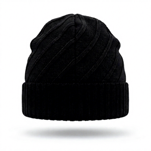 Gorro de Punto Unisex Negro de Mezcla de Lana y Acrílico, 56-58CM, Gorro Cálido Informal para Invierno y Playa, Color Sólido, para Adultos - Product Image 1