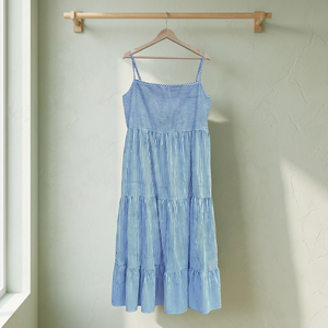 Encantador Vestido Maxi a Rayas Azules y Blancas de Verano para Mujer, Estilo Casual, con Delicadas Tirantes Finas y Cómodas - Product Image 2