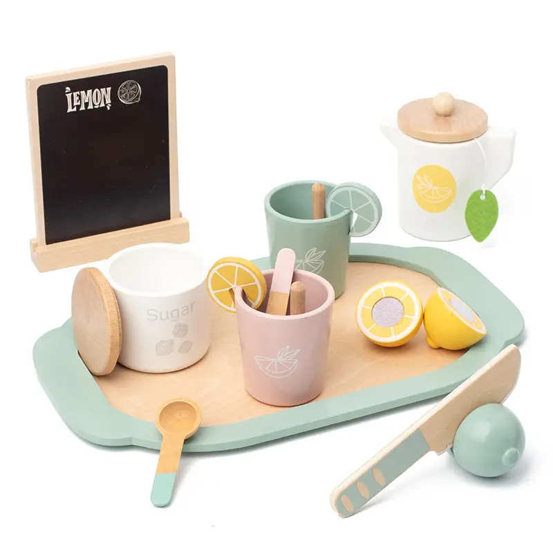 Education Toys Accessories Role Game Afternoon Pretend Lemon Tea Set Play House Kitchen Wooden Simulation Toy For Kids