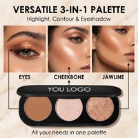Palette de fard à joues et illuminateur personnalisable avec logo, 3-en-1, poudre de maquillage, blush mat et illuminateur scintillant, sans cruauté animale
