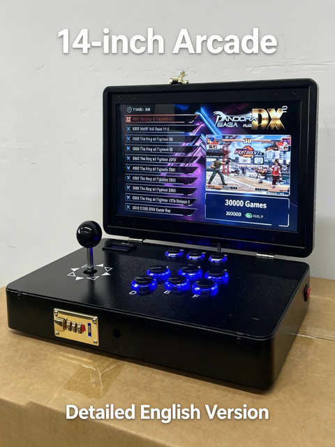 2026 Portable 14 Inch Screen Briefcase Arcade Machine 30000 Games Pandora Saga DX Single Player Folding Metal Arcade Console Bar