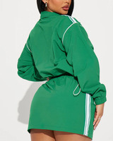 Logo personnalisé deux pièces femmes décontracté mode automne vêtements quotidiens coupe-vent jupe ensemble veste zippée 100% nylon mini jupe ensemble