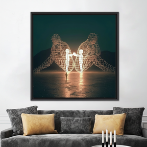 Modern Art Deco Tempered Glass Wall Art Burning Man Couple Canvas Print Clear <b>Framed</b> Panel Hanging Art - Product Image 3