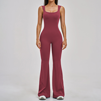 Combinaison de yoga extensible pour femme, coupe haute, col en U, pantalon évasé, pour la gym, la course, la danse, l'entraînement, tenue de sport avec effet froncé aux fesses