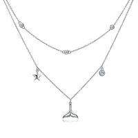 Fine Jewelry Collier pendentif double couche en argent sterling 925 avec zircon étoile sirène