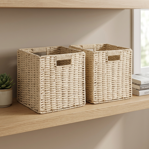 Handmade Woven Paper Rope <b>Storage</b> <b>Baskets</b> <b>Square</b> Modern Design for Living Room Wardrobe Neatening Organizing Foldable - Product Image 4