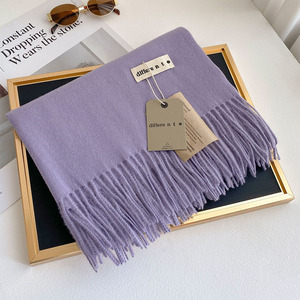 冬用スカーフ無地カシミヤ感じスカーフ女性用暖かい平野大きなショールラップタッセル付き - Product Image 5