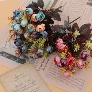 Fleur artificielle Xiangde à 15 têtes, bourgeon de thé nacré, en tissu polyester, accessoire de photographie de mariage, décoration intérieure - Product Image 4