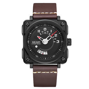 Stylish square genuine leather calendar sporty large dial <b>watch</b> for <b>men</b> - Product Image 5