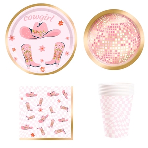 Juego de Vajilla Personalizado DAMAI con Temática de Vaquera Rosa para Fiesta de Cumpleaños, Decoración para Fiesta de Cumpleaños, Vajilla Desechable de Vaquero - Product Image 3
