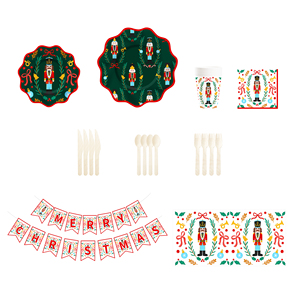 Juego de Platos y Servilletas de Papel para Navidad DAMAI, Vajilla Desechable Verde para Fiestas, Platos, Vasos y Servilletas con Temática Navideña de Cascanueces - Product Image 4