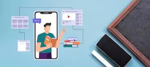 Interfaz de aplicación de educación en línea visualizada en teléfono inteligente con fondo de computadora portátil para fines de aprendizaje y enseñanza - Product Image 4