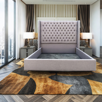 Ensemble de meubles de chambre à coucher modernes de luxe de taille Queen King Size avec boutons, tête de lit, cadre en bois, couverture en tissu de lin, lit souple