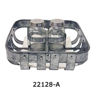 Caddy galvanizado con botella de vidrio para especias y papel en juego de soporte para salero Caddy con acabado rústico - Product Image 3