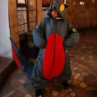 Costume de cosplay dinosaure anime pour adultes et enfants, combinaison monstre verte et rouge à capuche, pyjama, tenue de fête d'Halloween et de carnaval