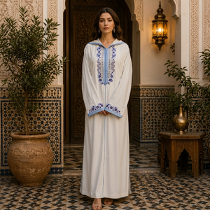 Djellabas marocaines traditionnelles brodées, modestes, islamiques, d'été, luxueuses, douces, infroissables, sur mesure, longues jusqu'au sol - Product Image 2