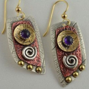 Orecchini Pendenti Semicircolari da Donna con Spirale Multicolore e Pietra Viola, Gioielli Vintage Geometrici alla Moda - Product Image 1