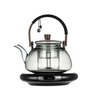 Bouilloire électrique en verre et ensemble théière résistant aux hautes températures, capacité 900 ml, design frais et naturel, préparation tout-en-un