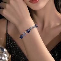 Bracelet à breloques en alliage de zircon bleu pour femme, avec strass étincelants et maillons floraux, bijou fantaisie, cadeau